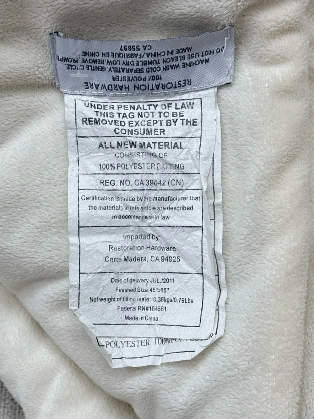 Restoration Hardware Plush Soft Throw Blanket in Cream